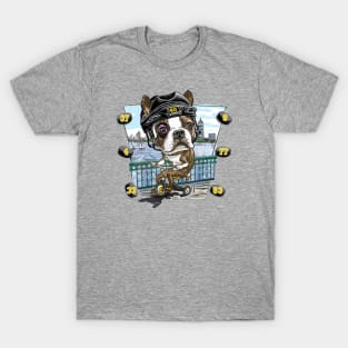 Boston Terrier Dog with Black Hockey Helmet T-Shirt